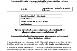 Nyomás csökkenés,ivóvíz-szolgáltatás szüneteltetés