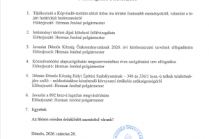 Meghívó - 2026. 03. 31 testületi ülés