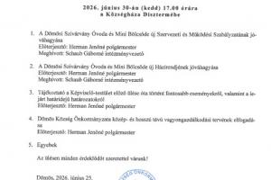 Meghívó nyílt rendes ülésre 2026. június 30.