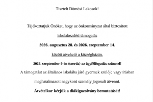 Tájékoztatás iskolakezdési támogatásról